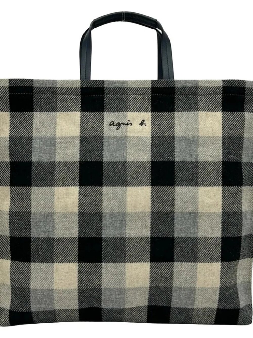 agnes b Beige Black Multi Wool Chemical Fiber Leather Tote Bag